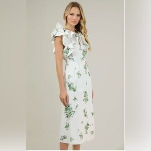 Sugarlips White and Green Floral Midi Dress